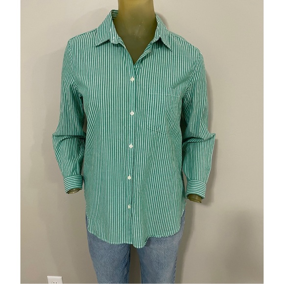 Gap Organic Cotton Perfect Shirt Green Stripe - Picture 12 of 16